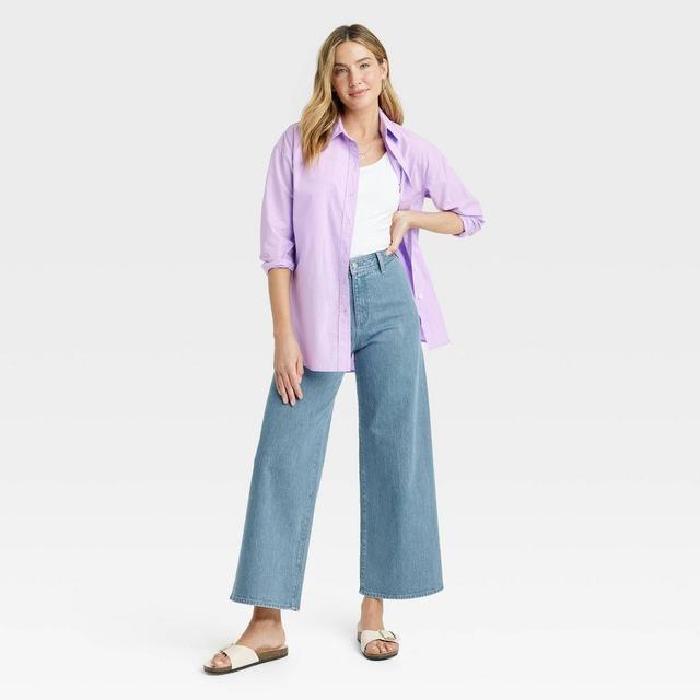 Womens Oversized Long Sleeve Collared Button-Down Shirt - Universal Thread Purple XS Product Image