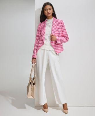 Karl Lagerfeld Womens Houndstooth Tweed Single Button Blazer Smocked Sleeveless Top Sailor Pants Product Image