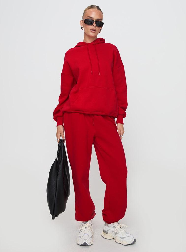 Dream Fleece Ankle Cuff Sweatpants Red Product Image