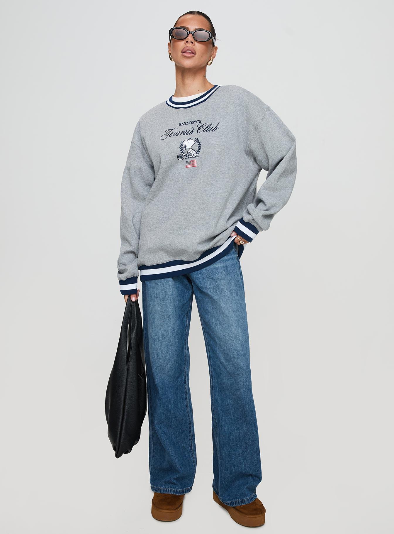 Snoopy Tennis Club Sweater Grey Product Image