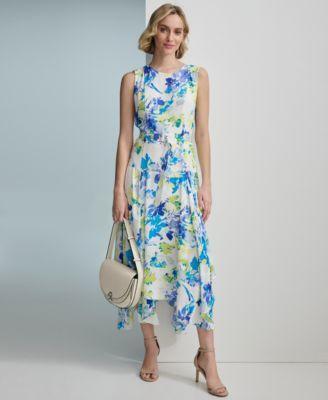 Calvin Klein Womens Sleeveless Floral Handkerchief Hem Dress Product Image