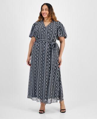 Plus Size Printed Puff-Sleeve Maxi Dress Product Image