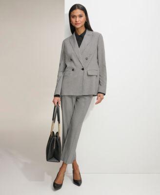 Karl Lagerfeld Womens Gingham Double Breasted Blazer Ruffled Blouse Gingham Straight Leg Pants product image