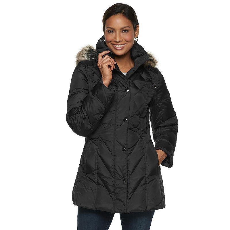 Womens TOWER by London Fog Hooded Faux-Fur Down Puffer Coat Product Image