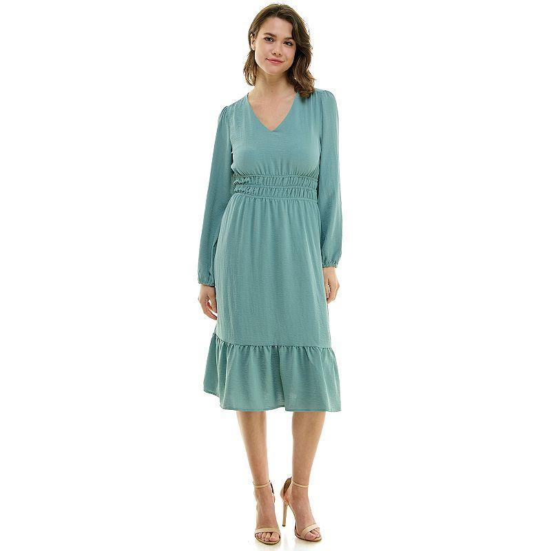 Womens Luxology Smocked Waist V Neck Midi Dress Product Image