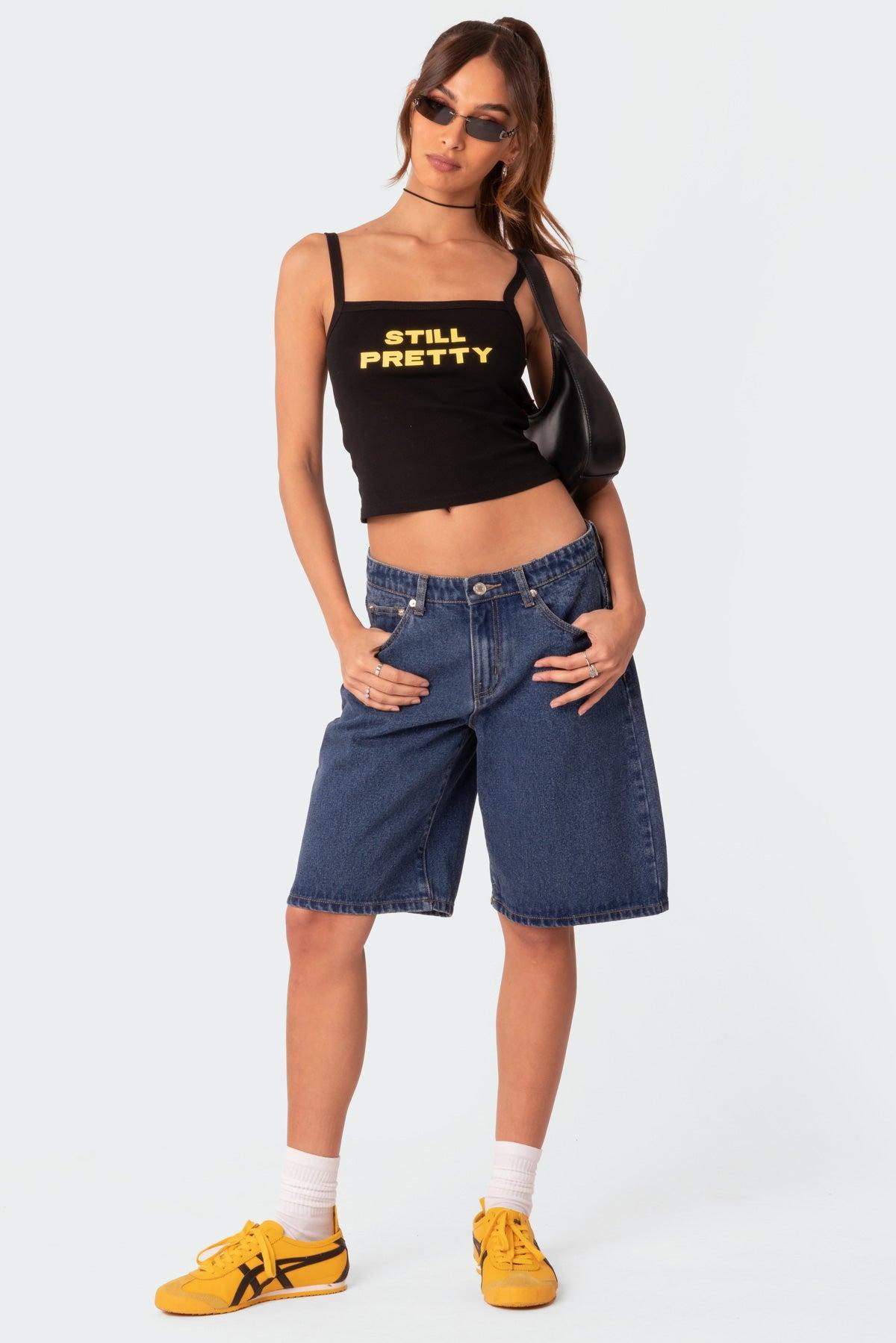 Oversized Low Rise Denim Bermuda Shorts Product Image