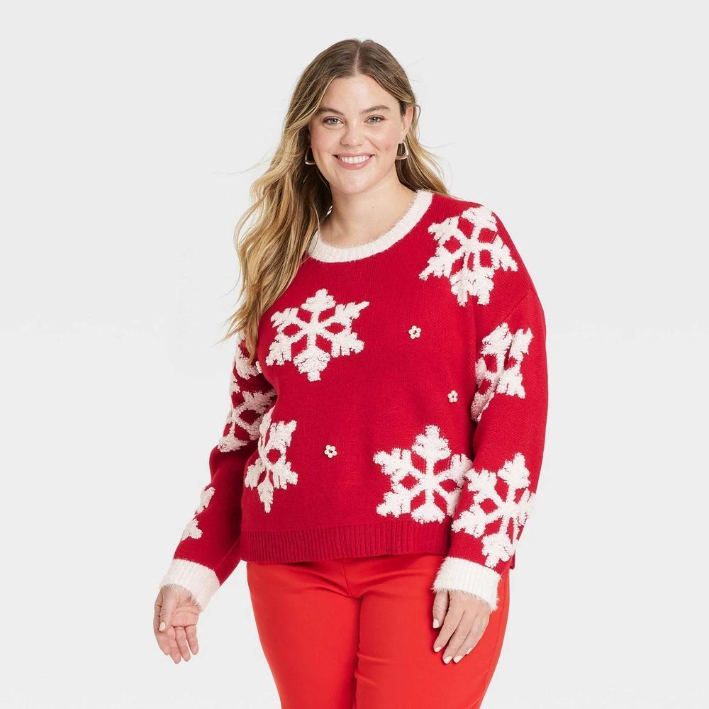 Womens Snowflake Festive Graphic Sweater - Red Product Image