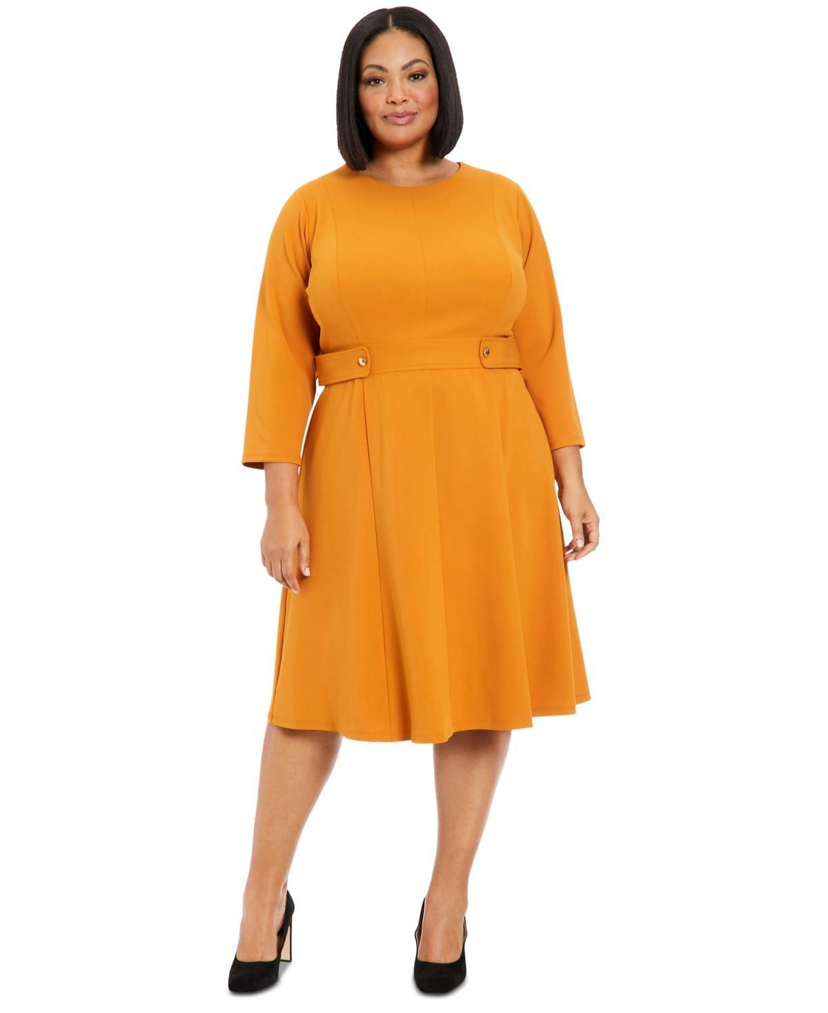 Plus Size London Times 3/4 Length Sleeve Fit & Flare Midi Dress, Womens Product Image