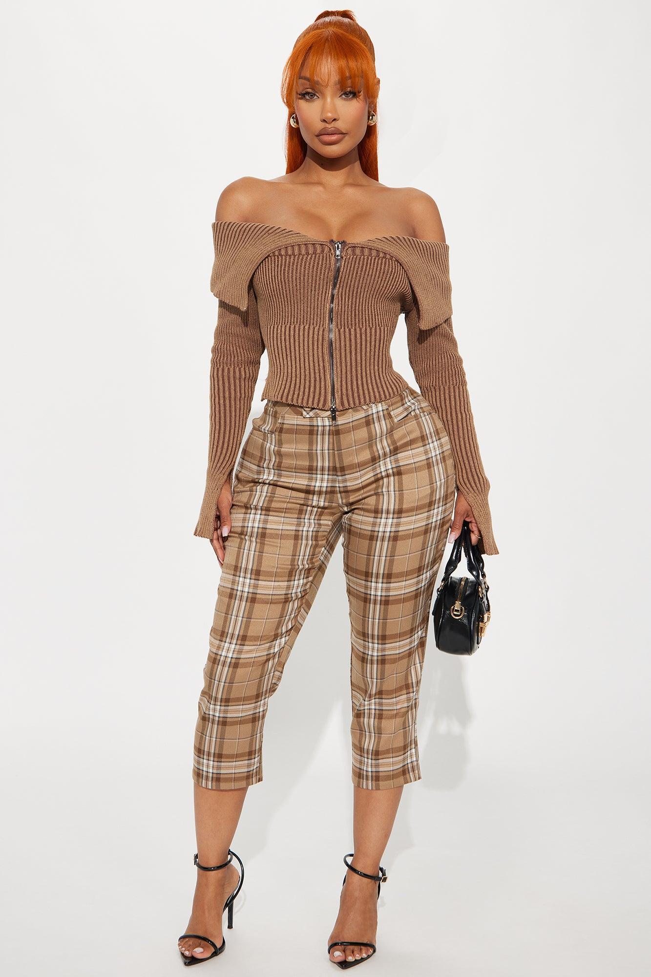 Business As Usual Plaid Capri Pant - Brown Product Image