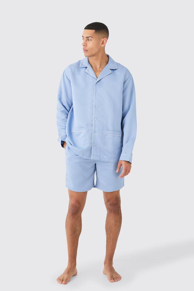 Satin Piping Shirt & Lounge Short Set | boohooMAN USA Product Image