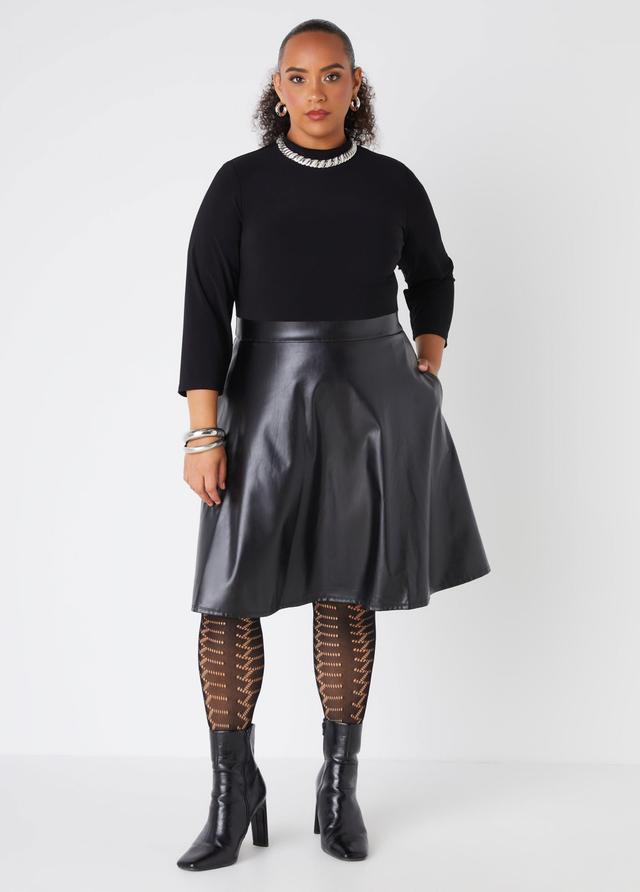 Plus Size Paneled Faux Leather A Line Dress Ashley Stewart Product Image