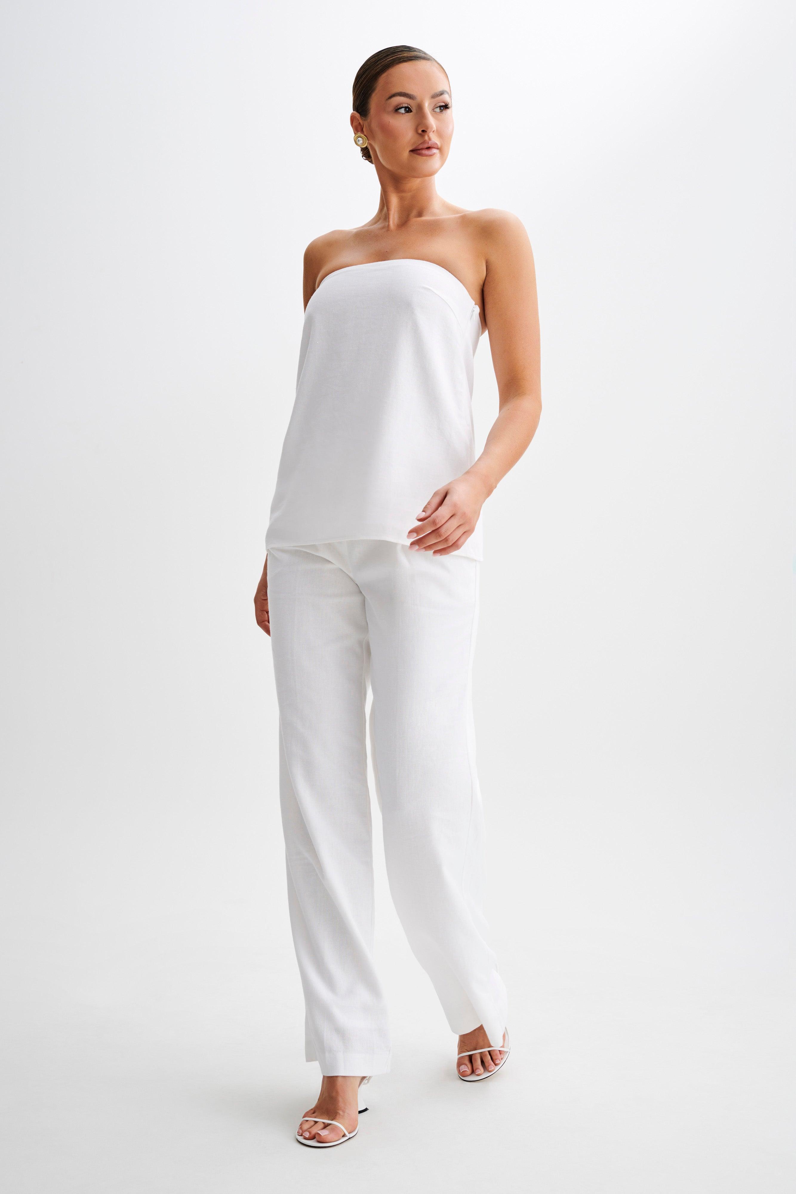 Adrina Straight Leg Linen Pant - White Product Image