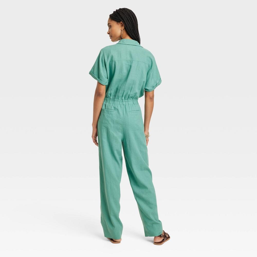 Womens Short Sleeve Linen Boilersuit - Universal Thread Green 2 Product Image