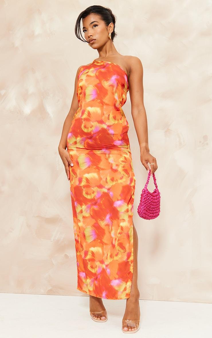 Multi Abstract Print Strappy Back Satin Maxi Dress Product Image