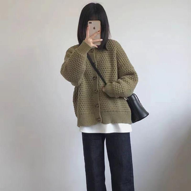 Round Neck Plain Cardigan Product Image