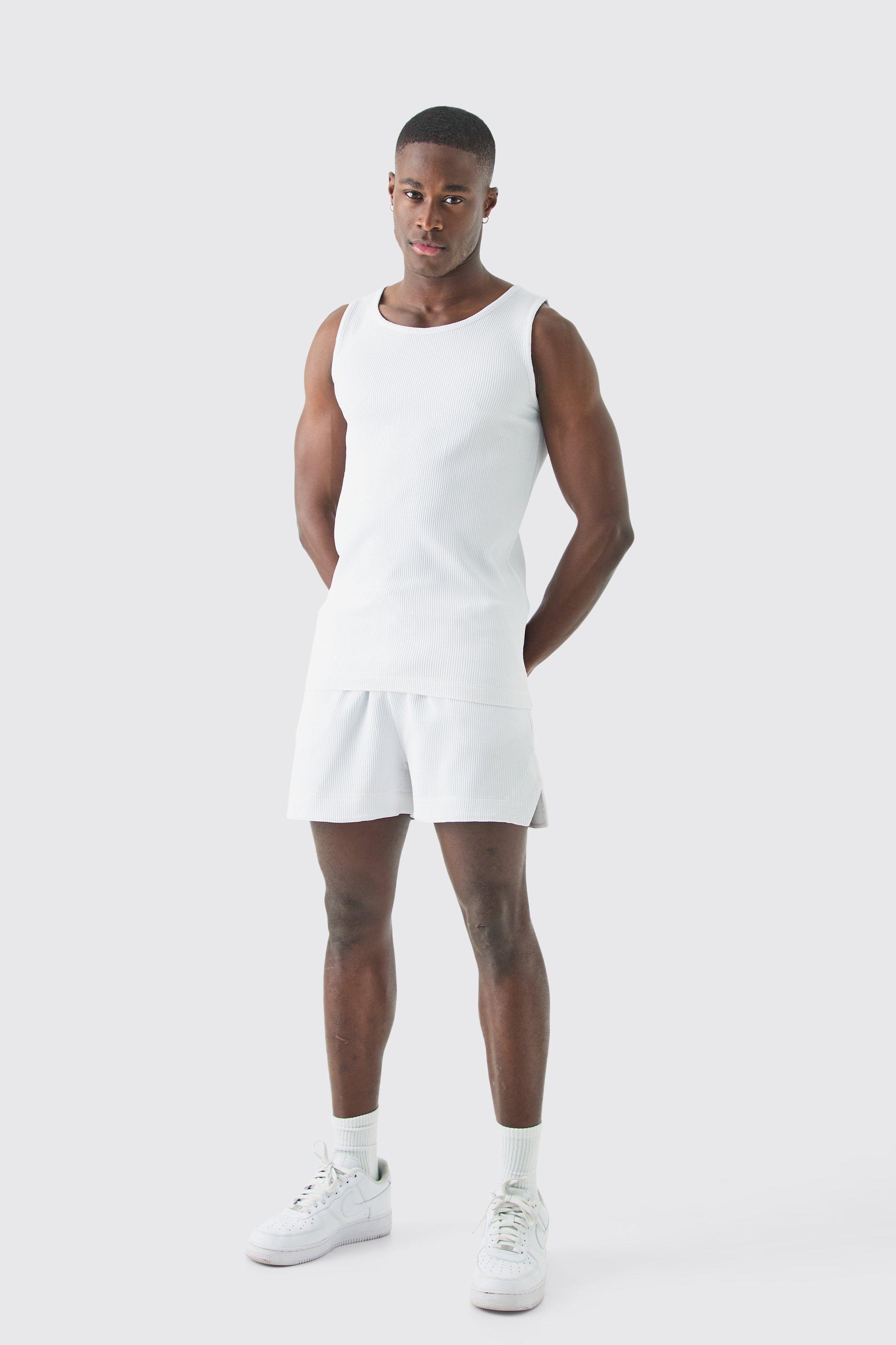 Pleated Muscle Vest And Runner Short | boohooMAN USA Product Image