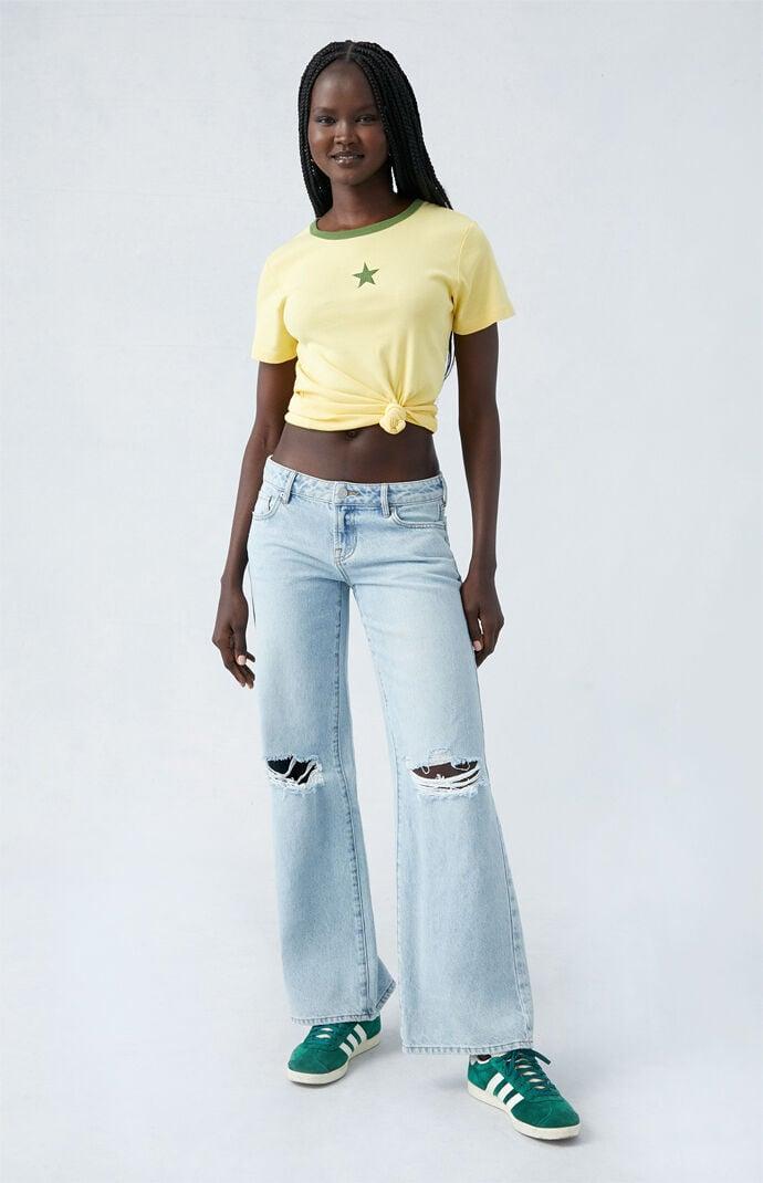 PacSun Womens Eco Indigo Ripped Low Rise Wide Leg Jeans Product Image