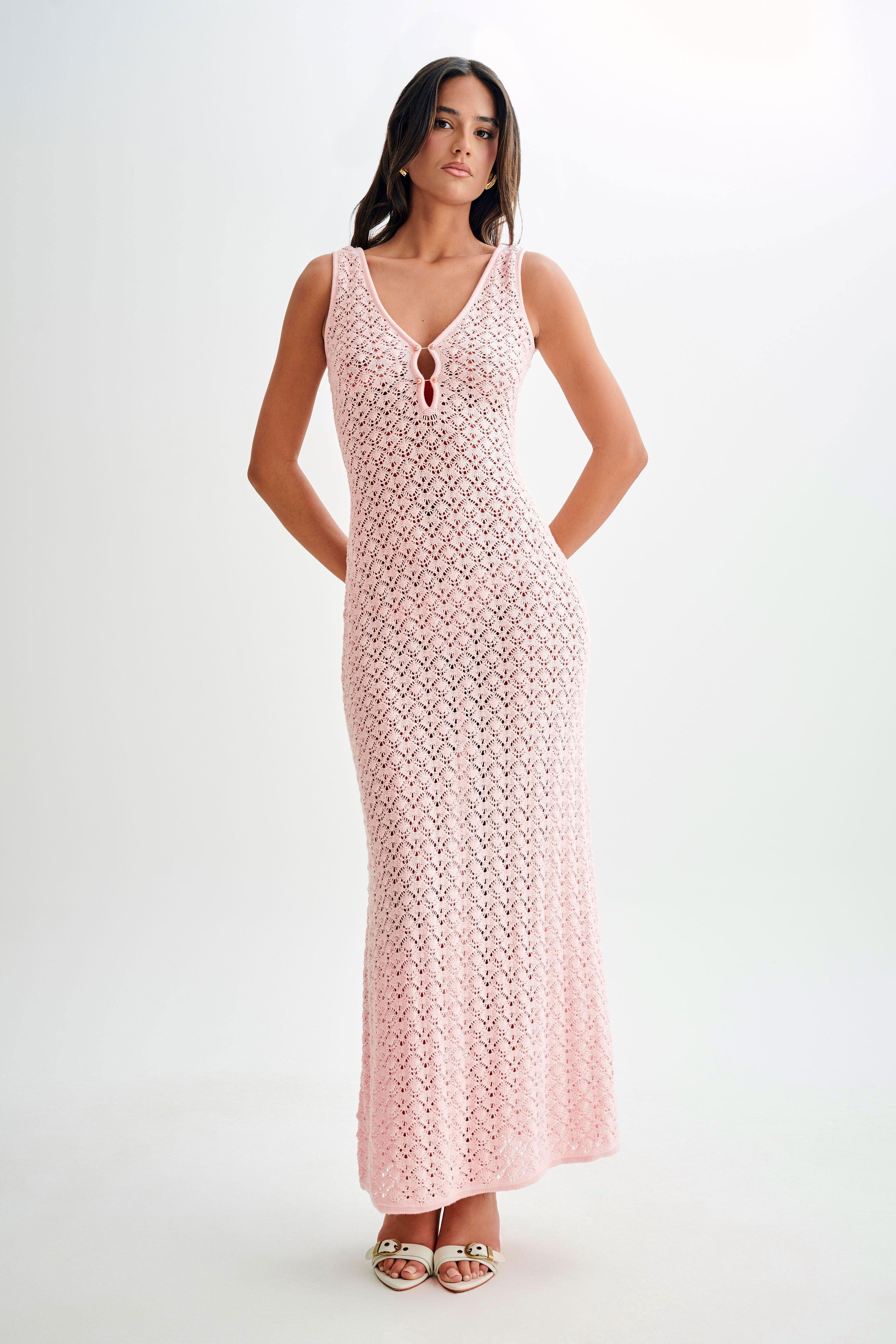 Carter Crochet Sleeveless Maxi Dress - Powder Pink Product Image