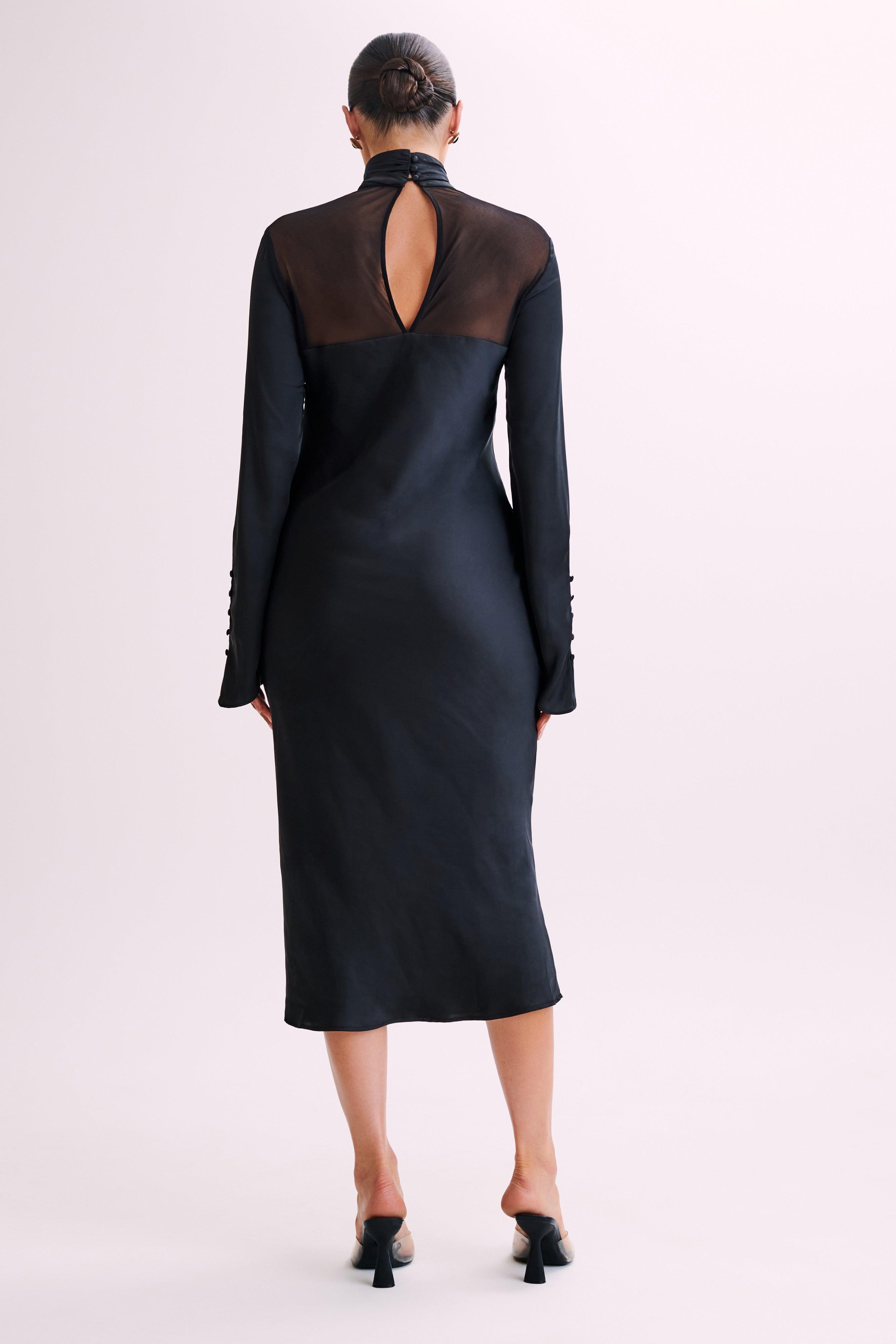 Patricia High Neck Satin Midi Dress - Black Product Image