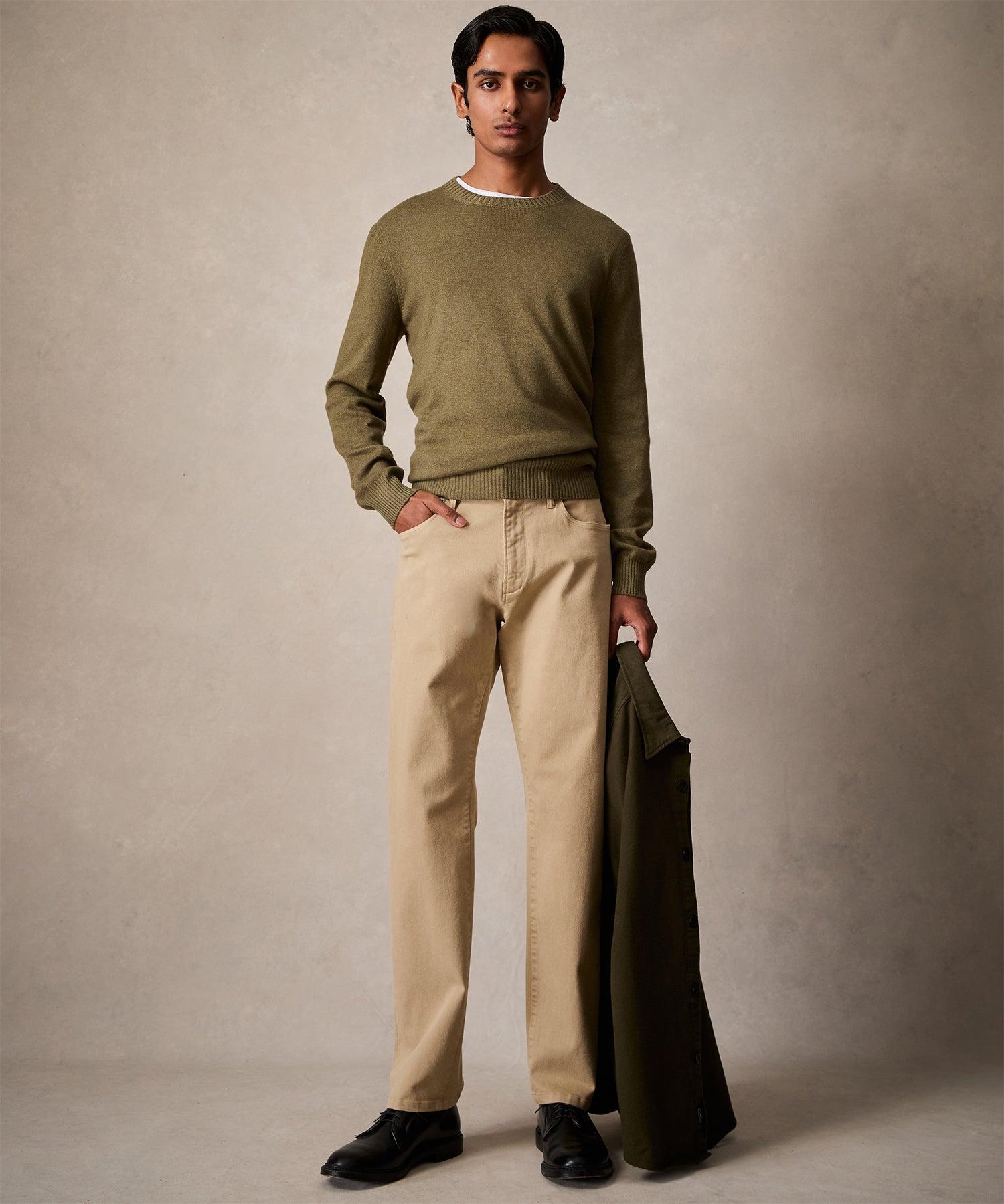 Italian Garment Dyed Wool Cashmere Crewneck Sweater in Olive Product Image