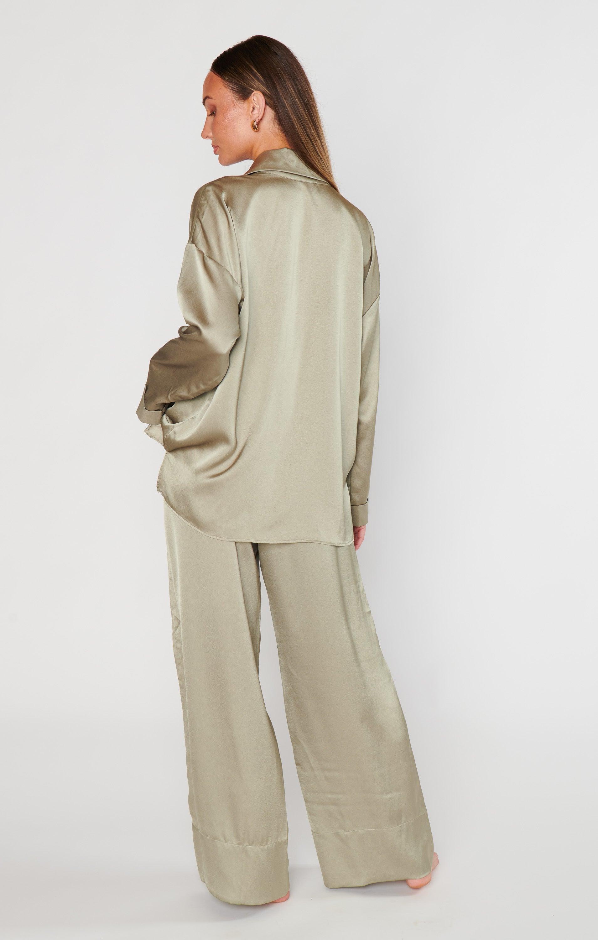 Prep Time Pants ~ Moss Green Luxe Satin Product Image