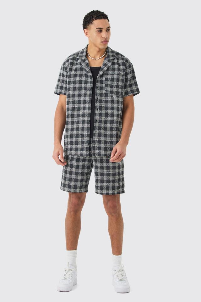 Oversized Textured Contrast Check Shirt And Short | boohooMAN USA Product Image