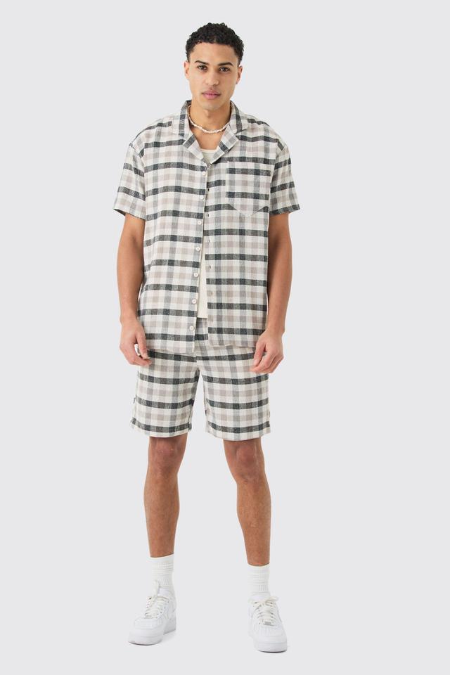 Oversized Mini Textured Check Shirt And Short | boohooMAN USA Product Image