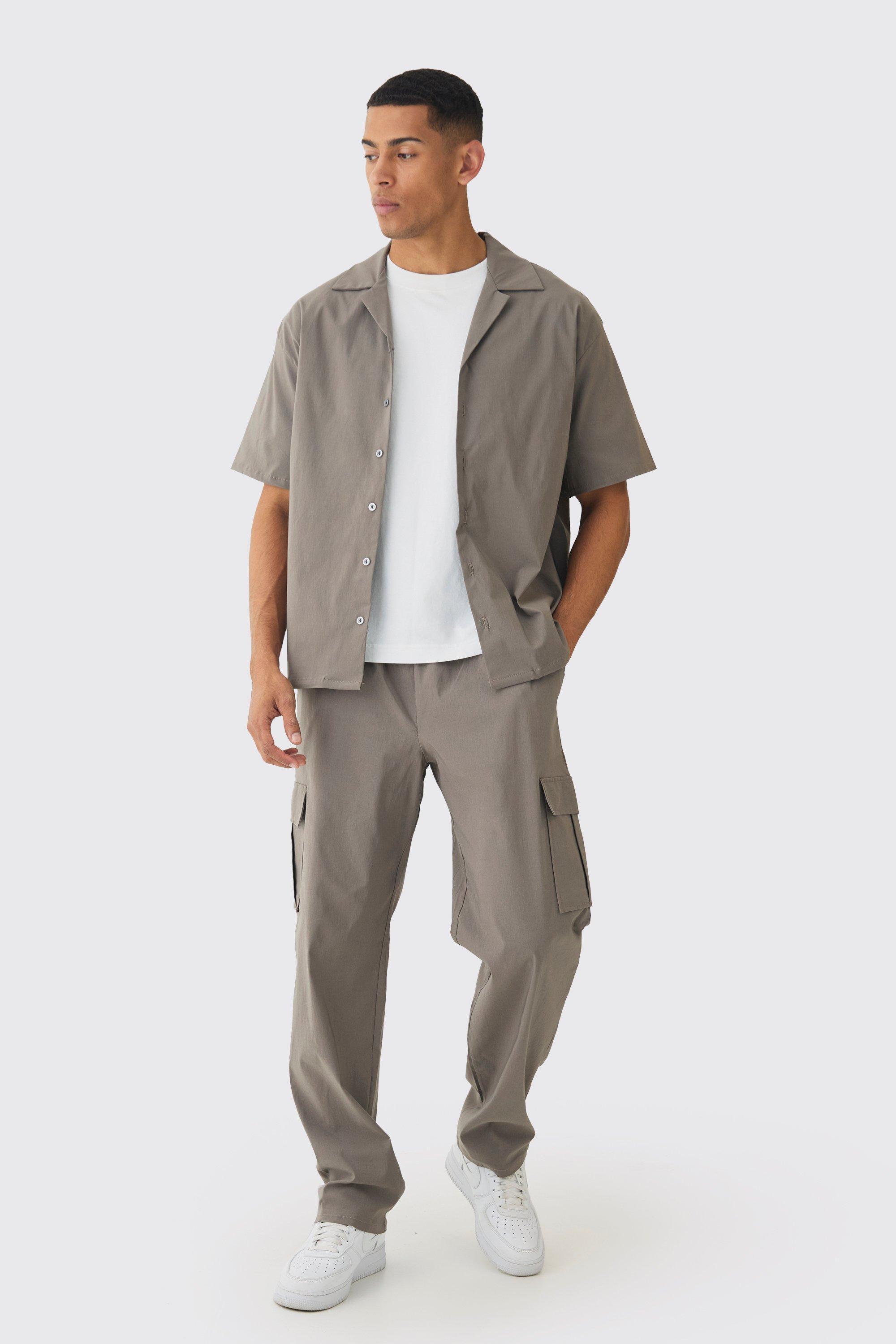 Oversized Revere Bengaline Shirt & Cargo Pants Set | boohooMAN USA Product Image