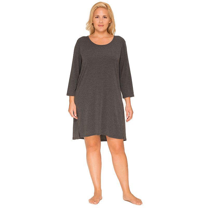 Plus Size Cuddl Duds Essentials 3/4 Sleeve Sleepshirt, Womens Grey Heather Product Image