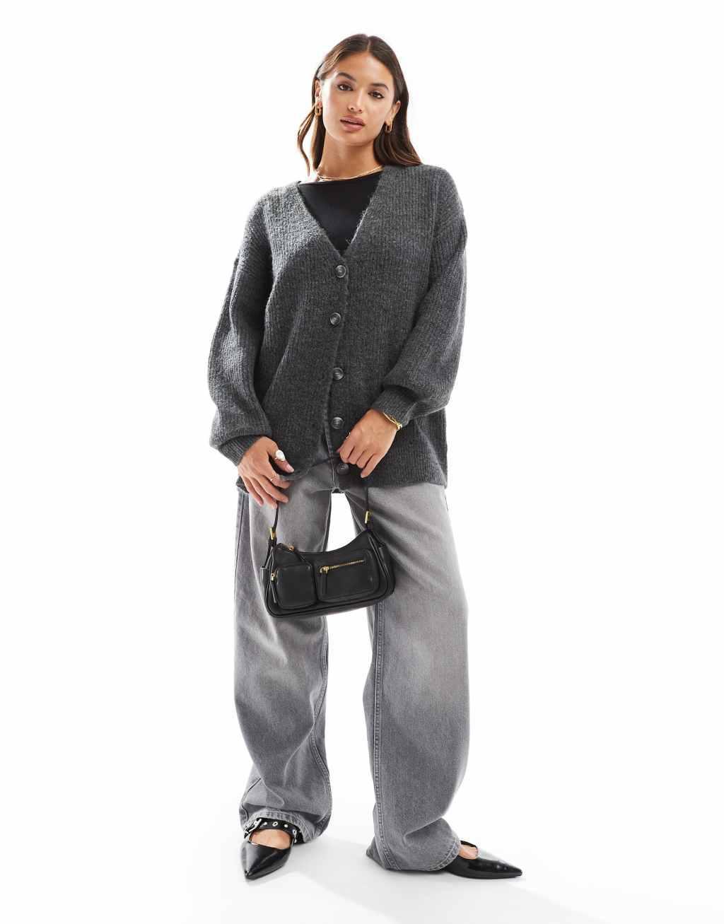 Cotton On oversized cardigan in charcoal heather Product Image