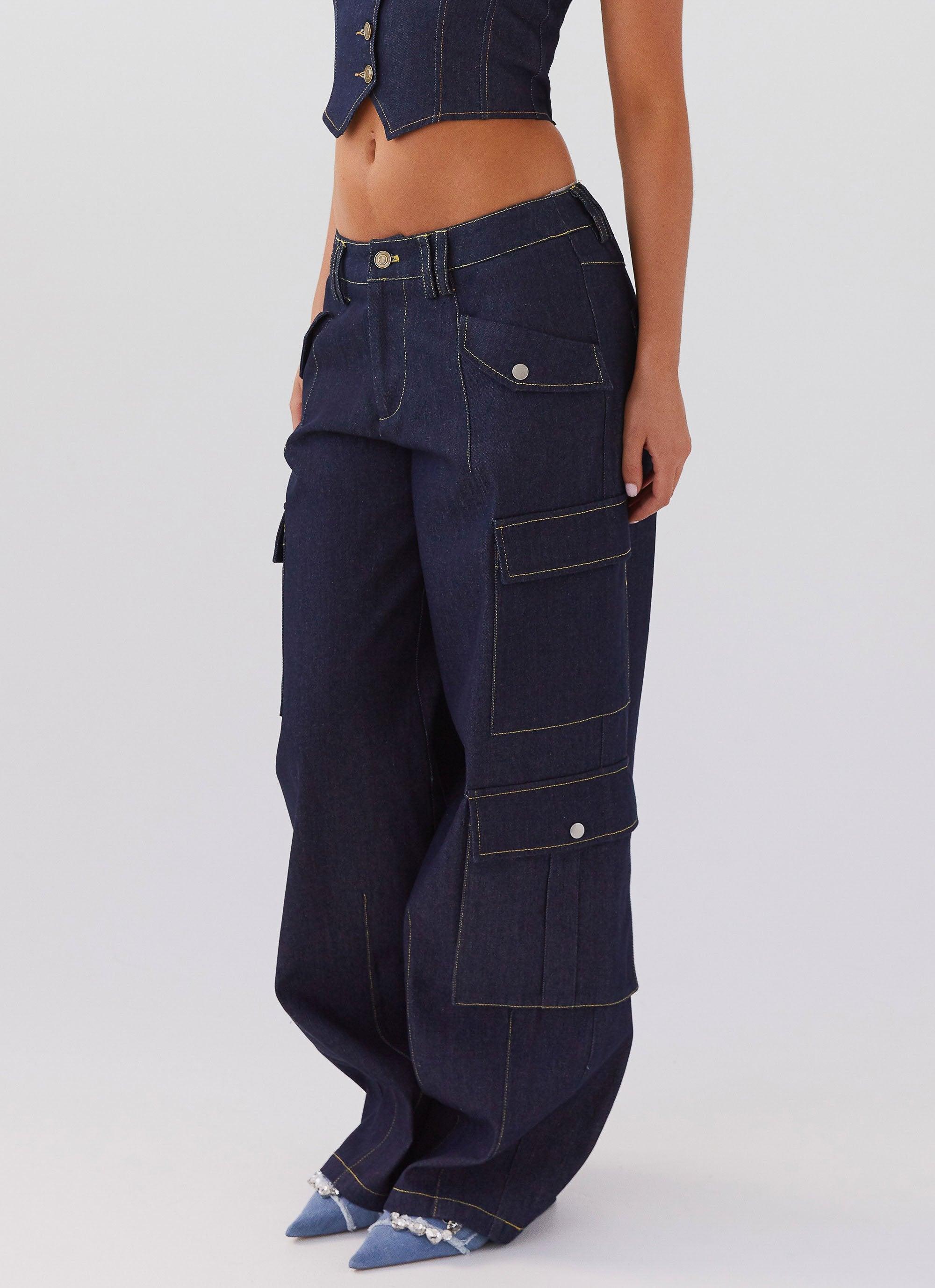 Greedy Denim Cargo Pants - Indigo Product Image