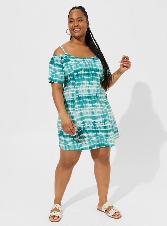 Mini Challis Cold Shoulder Trapeze Dress Product Image