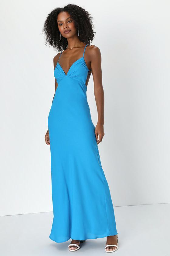 Mesmerizing Allure Blue Sleeveless Lace-Up Maxi Dress Product Image