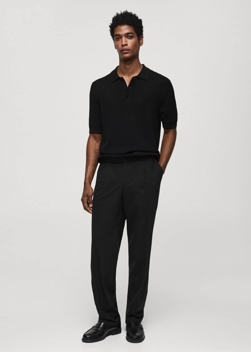 MANGO MAN - Openwork knit polo blackMen Product Image