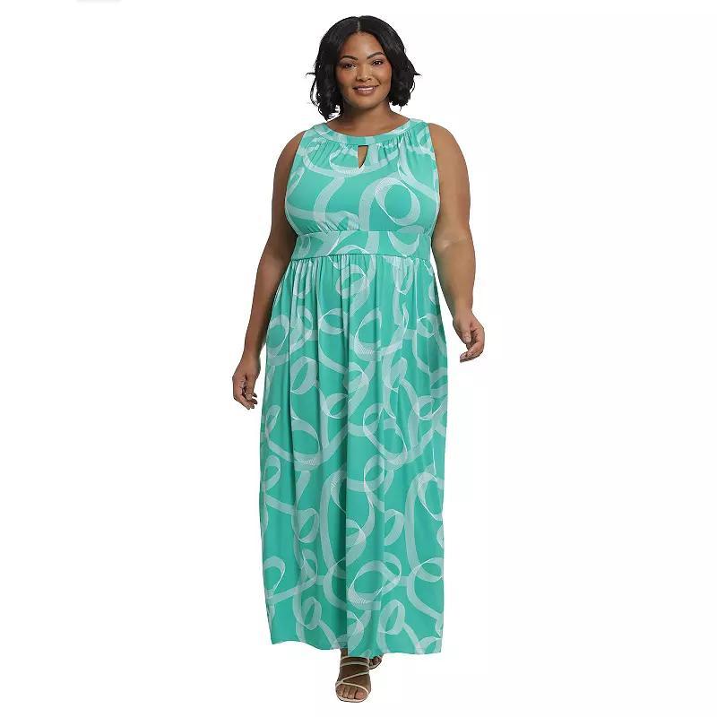 London Times Plus Size Halter Keyhole Printed Maxi Dress Product Image