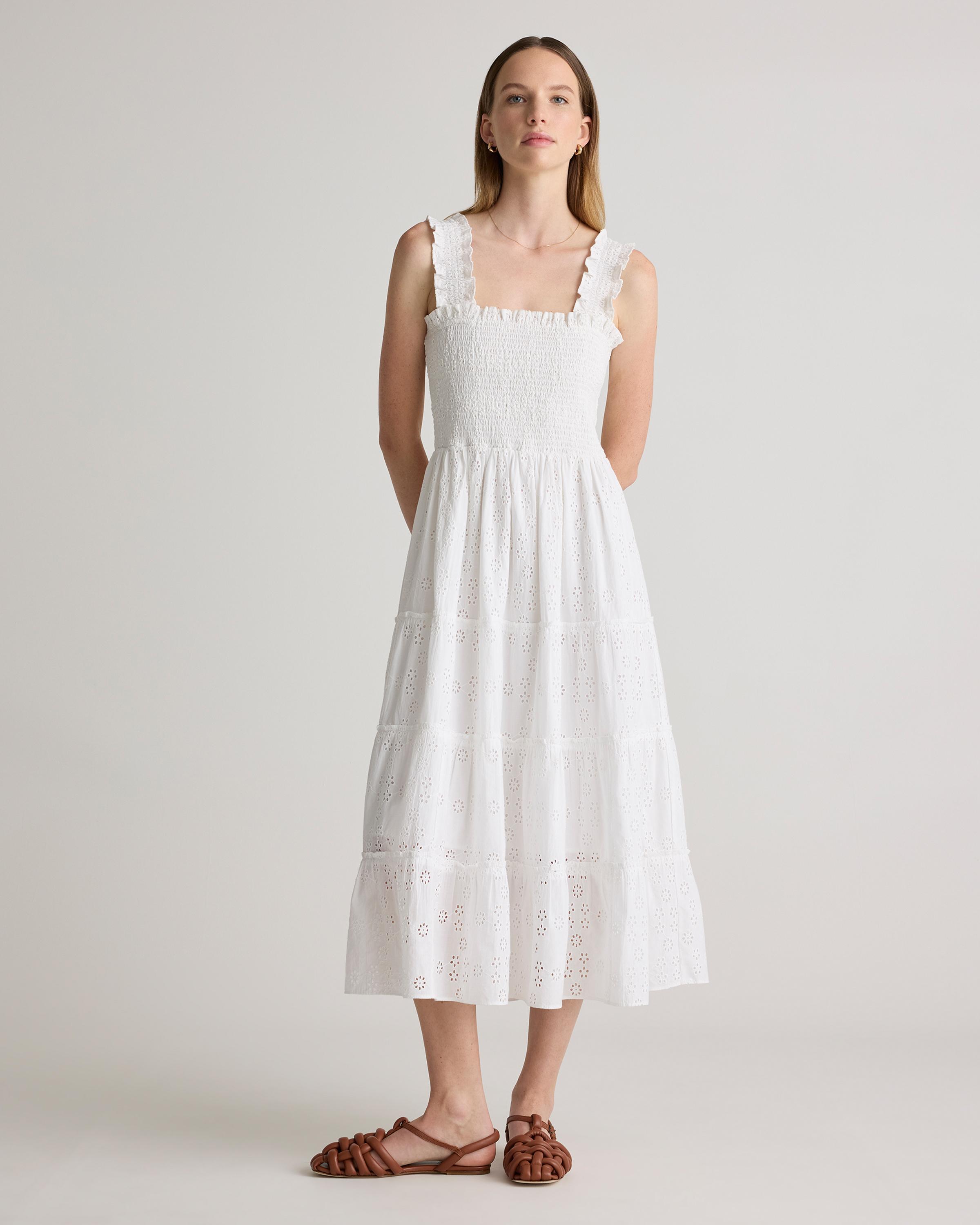 100% Organic Cotton Eyelet Smocked Midi Dress Product Image