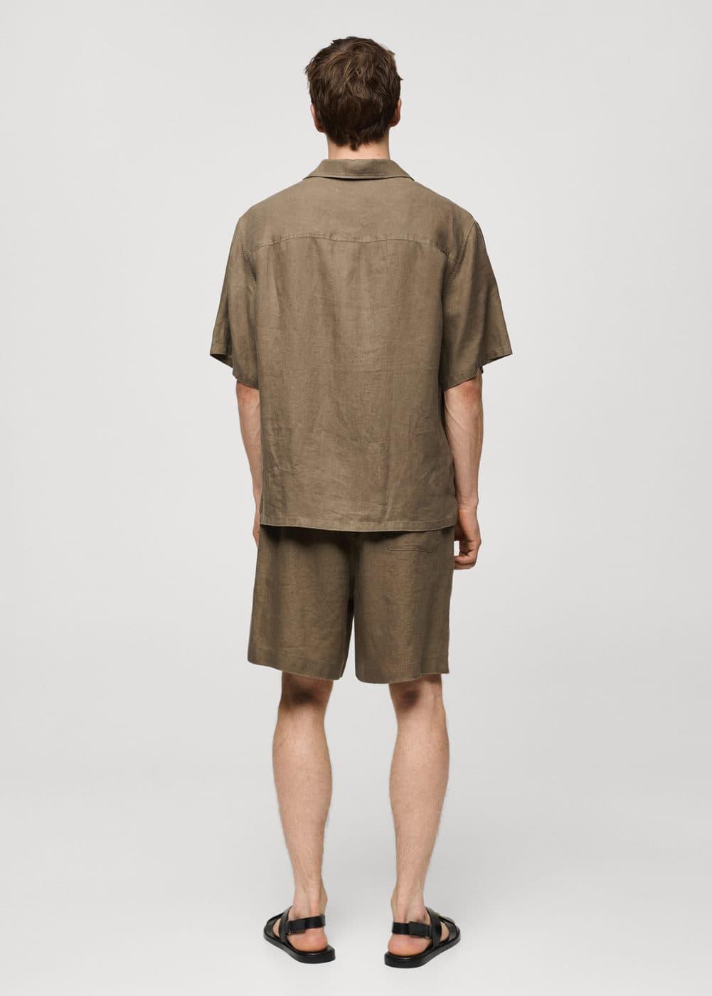 MANGO MAN - 100% linen bermuda shorts with drawstring khakiMen Product Image