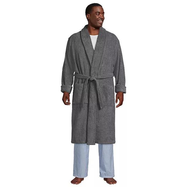 Big & Tall Lands End Calf-Length Turkish Terry Robe, Mens Grey Product Image