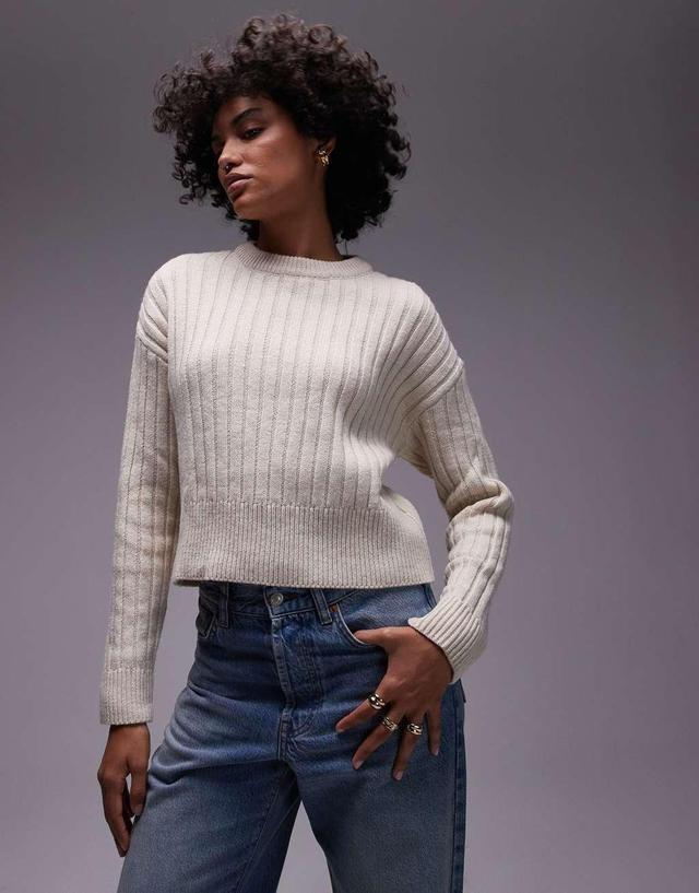 Mango chunky ribbed round neck sweater in oatmeal Product Image