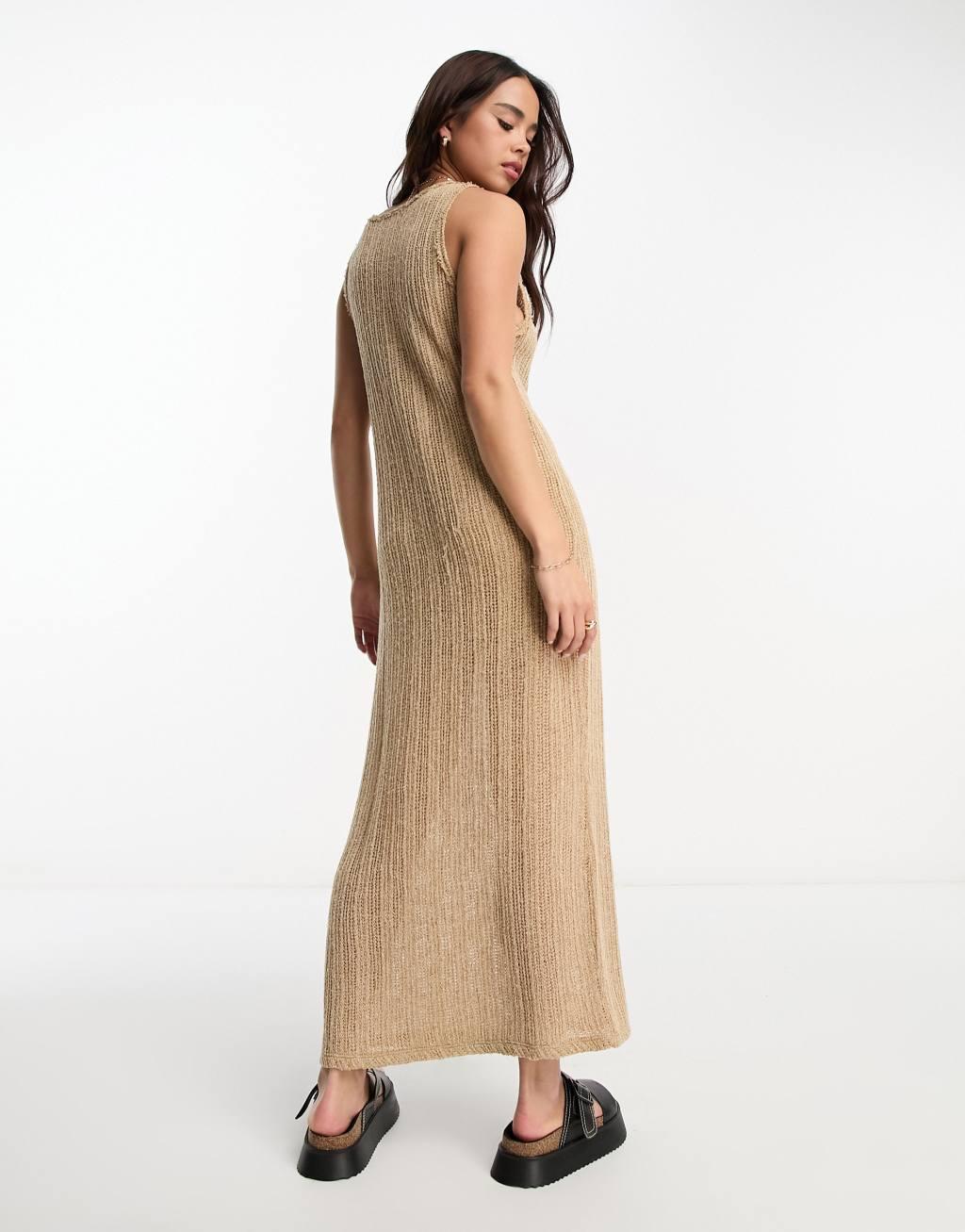 Pull & Bear textured sleeveless column maxi dress Product Image