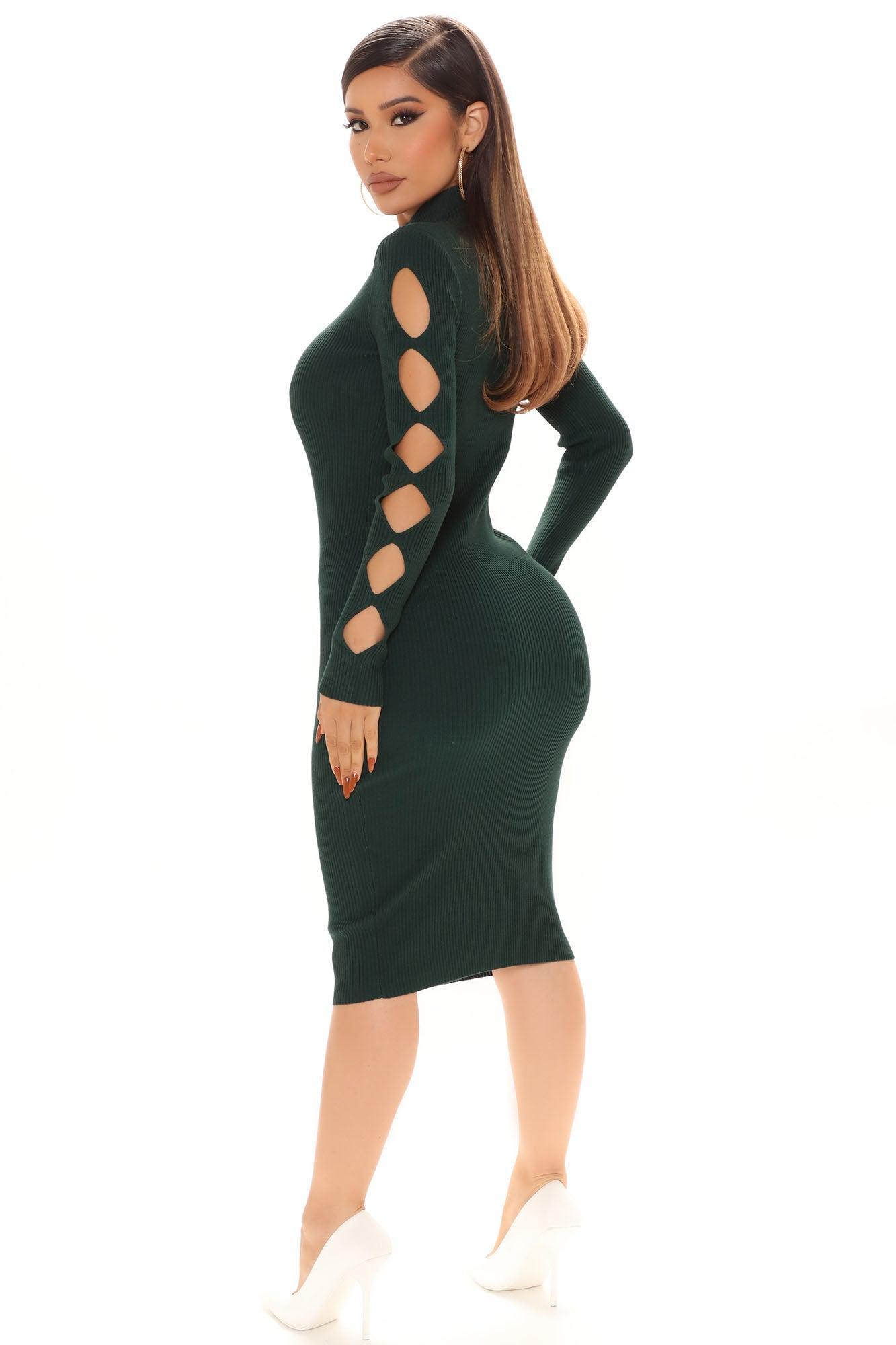 There For You Sweater Midi Dress - Green Product Image