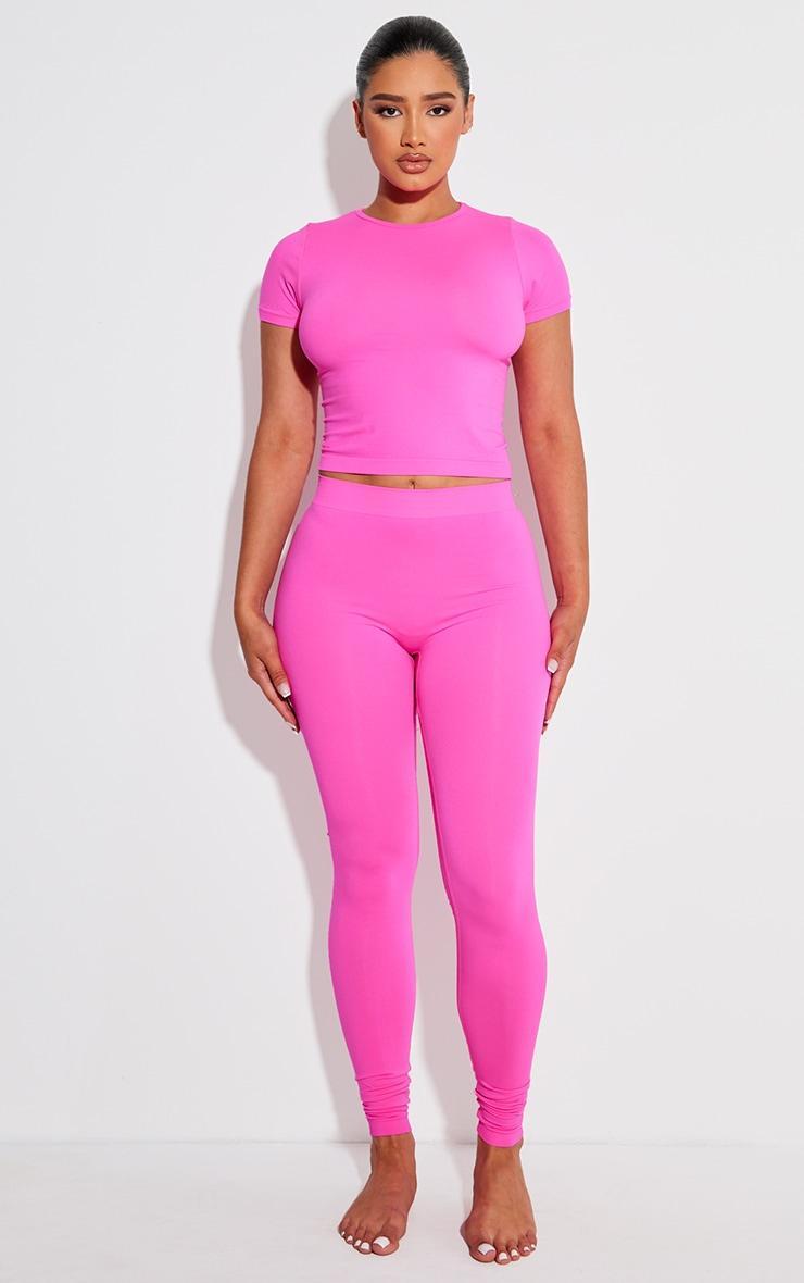 Shape Neon Pink Stretch Seamless Short Sleeve Longline Top Product Image