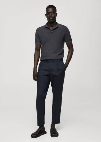 Mango Mens Slim-Fit Cotton Pleated Pants Product Image