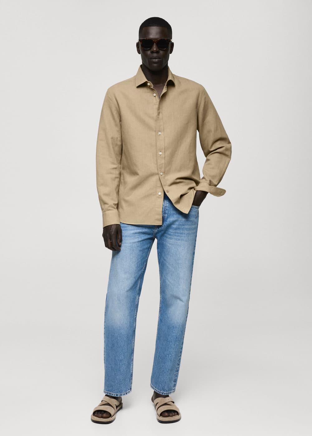 MANGO MAN - Classic-fit linen-blend shirt khakiMen Product Image