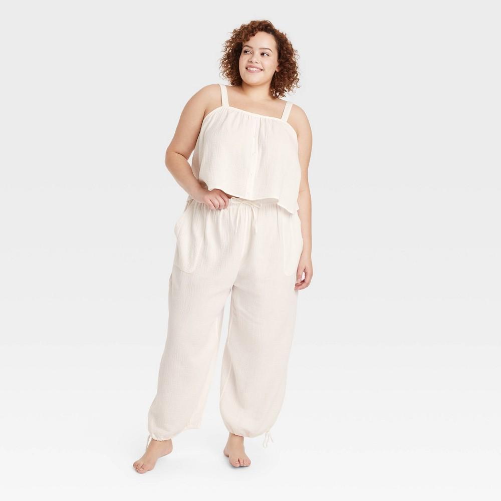 Womens Cotton Gauze Jogger Pajama Pants - Colsie White 1X Product Image