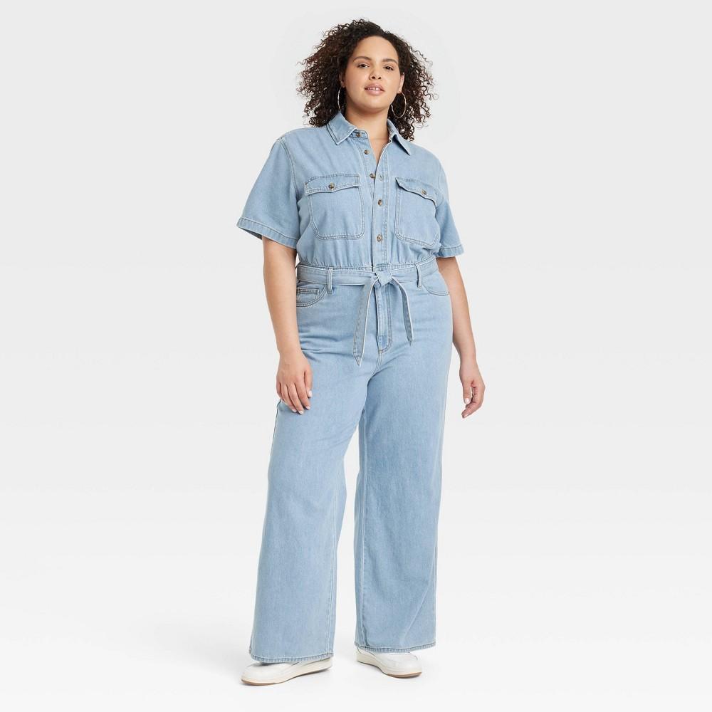 Womens Short Sleeve Jumpsuit - Universal Thread Light Wash Product Image