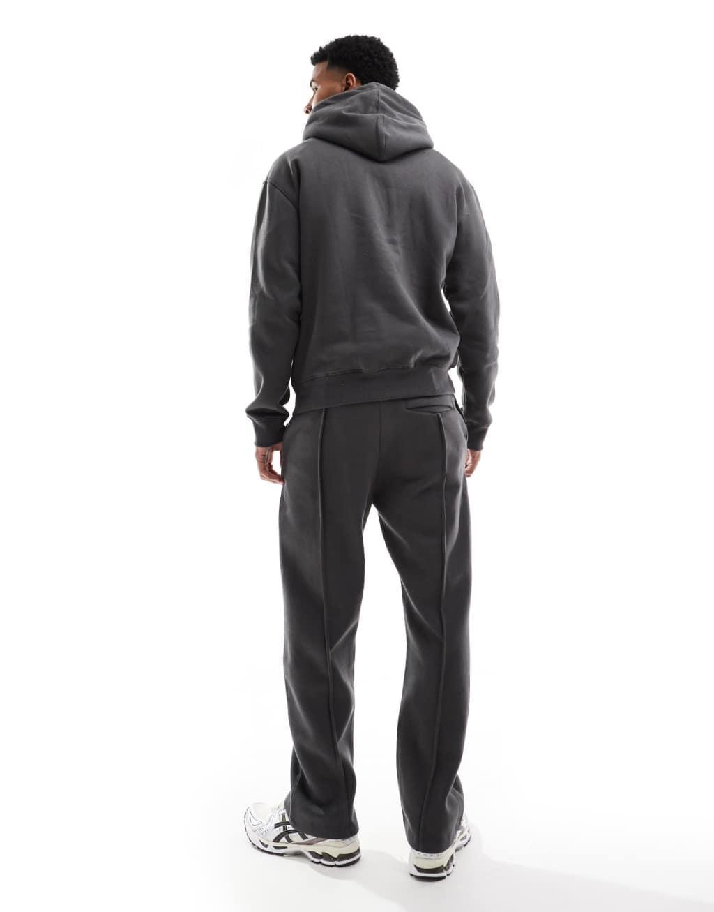 Bershka jersey hoodie and wide leg sweatpants in charcoal Product Image