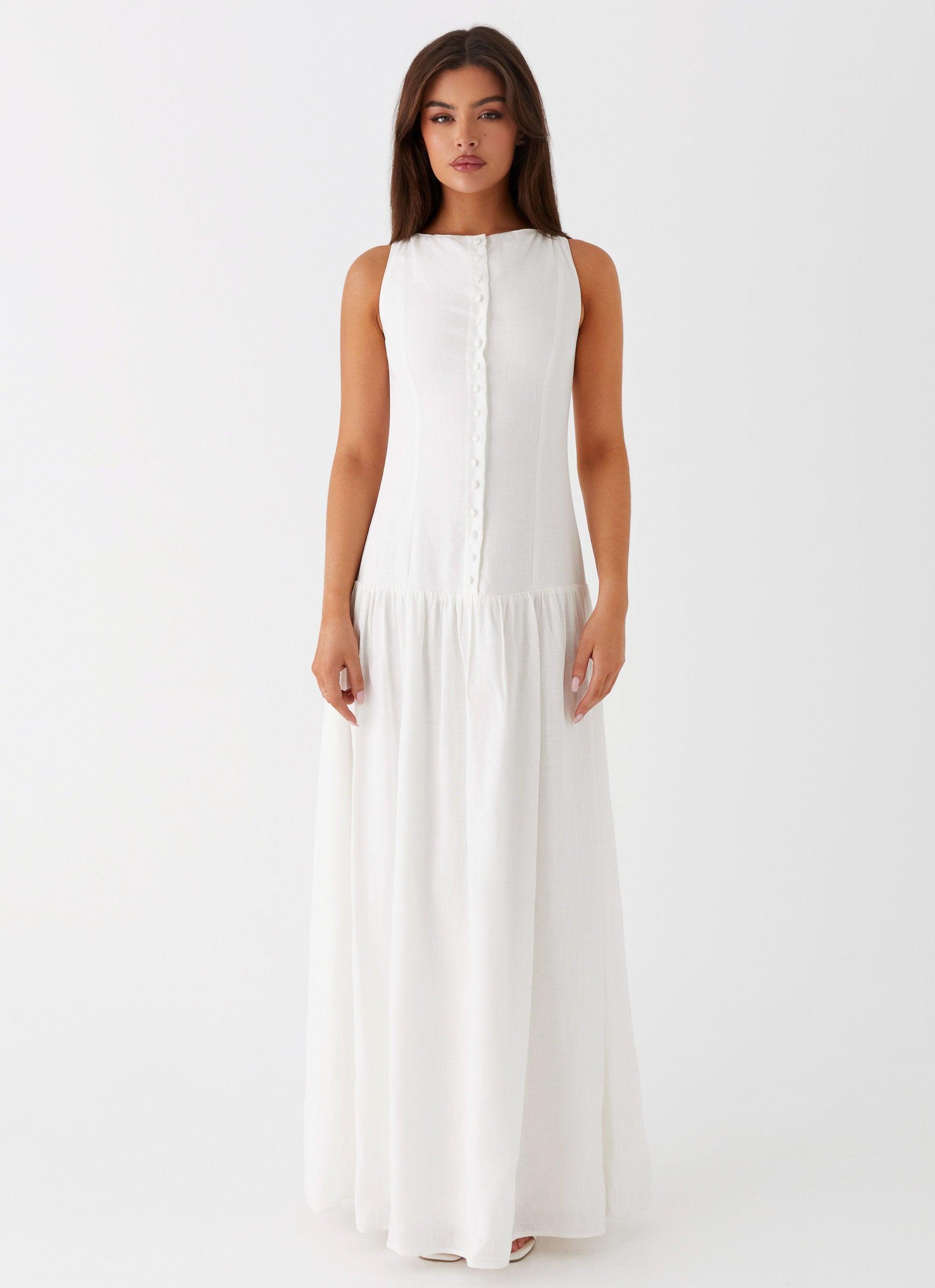 Meggie Linen Maxi Dress - White Product Image