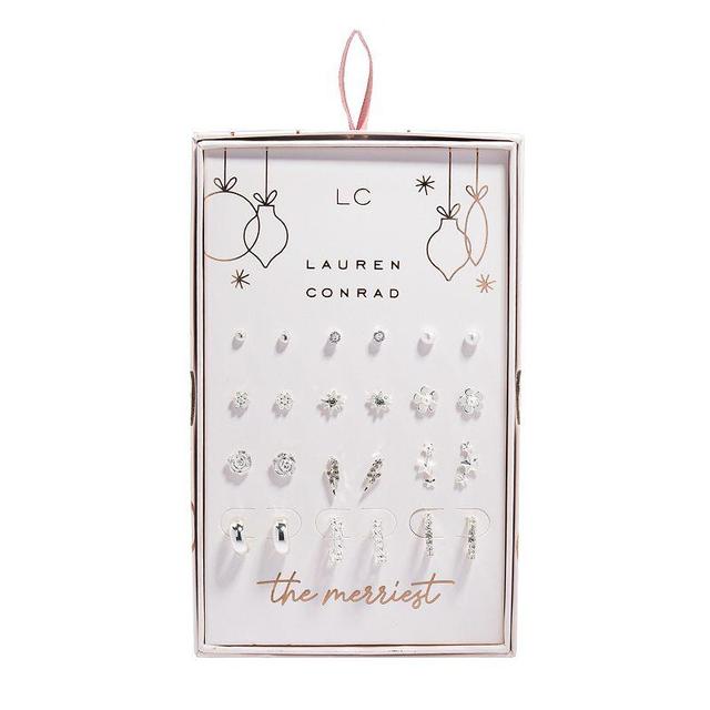 LC Lauren Conrad Silver Tone Floral Stud & Hoop Earring Set, Womens Product Image