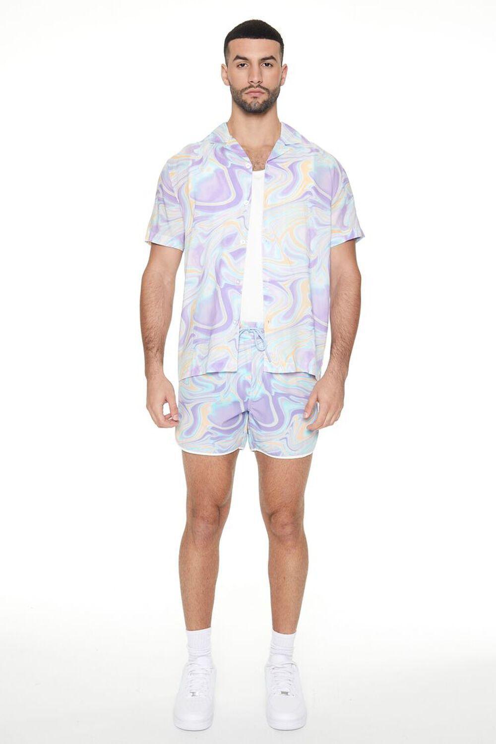 Oil Slick Print Short Inseam Swim Trunks | Forever 21 Product Image